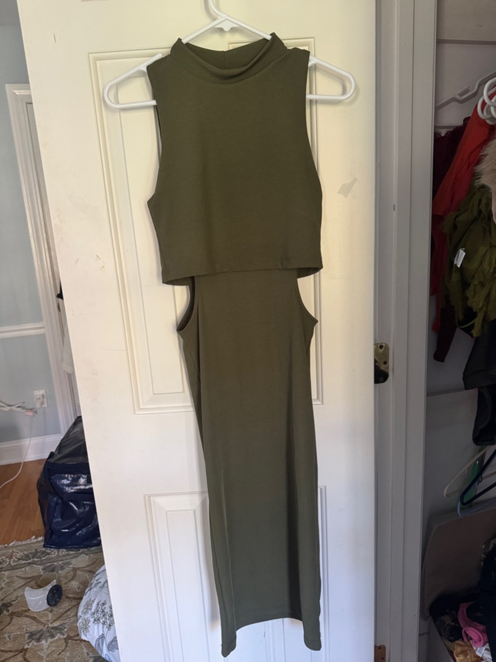 Topshop Olive Green Sleeveless Cutout Midi Dress